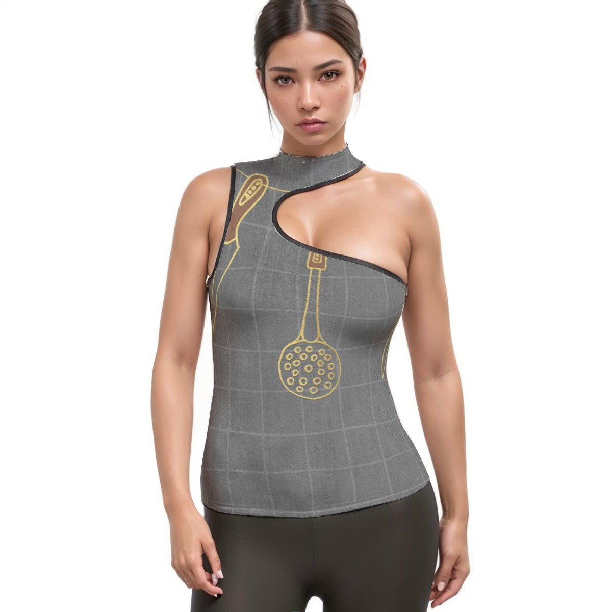 All-Over Print Women's Halter Sleeveless Asymmetrical Tank Top