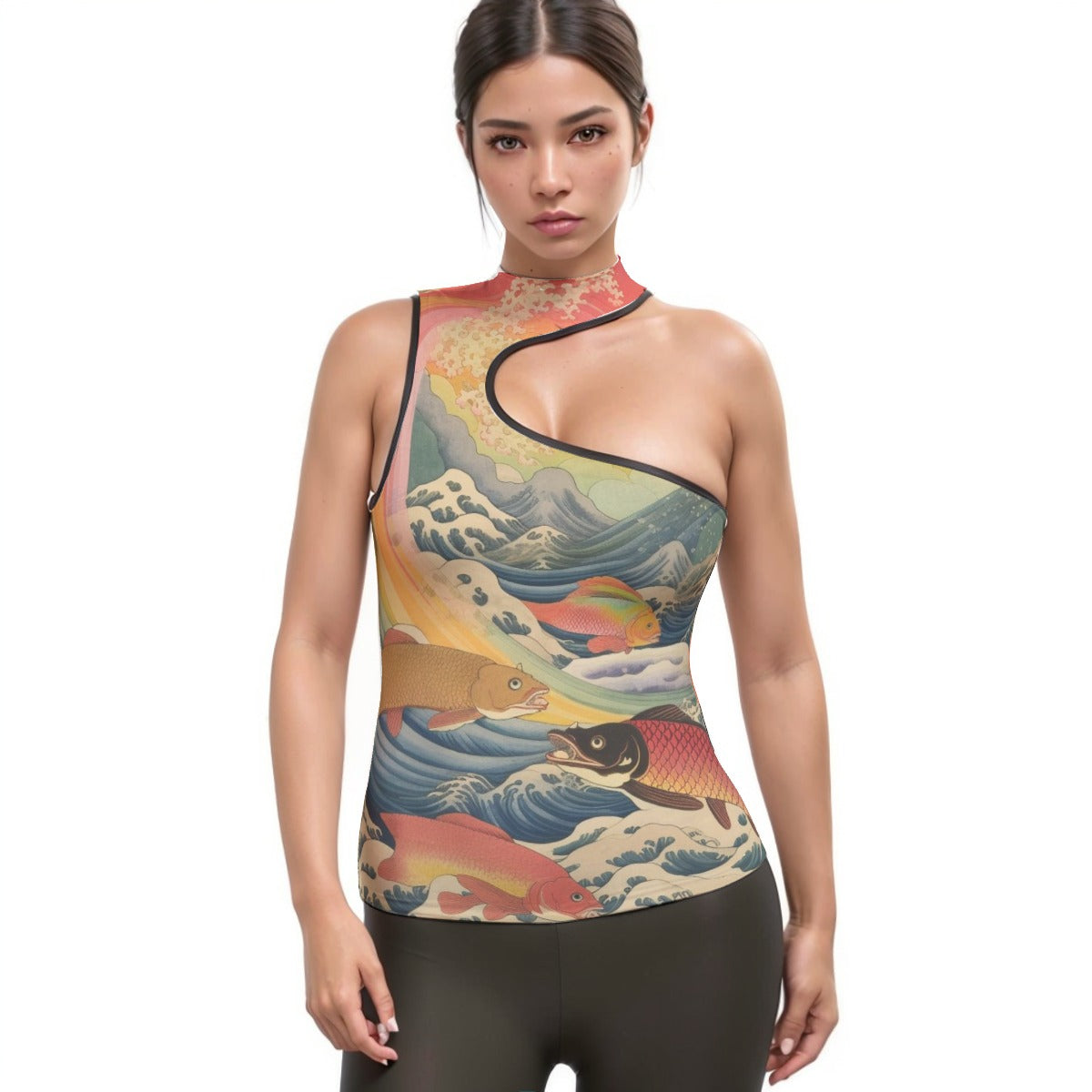 All-Over Print Women's Halter Sleeveless Asymmetrical Tank Top
