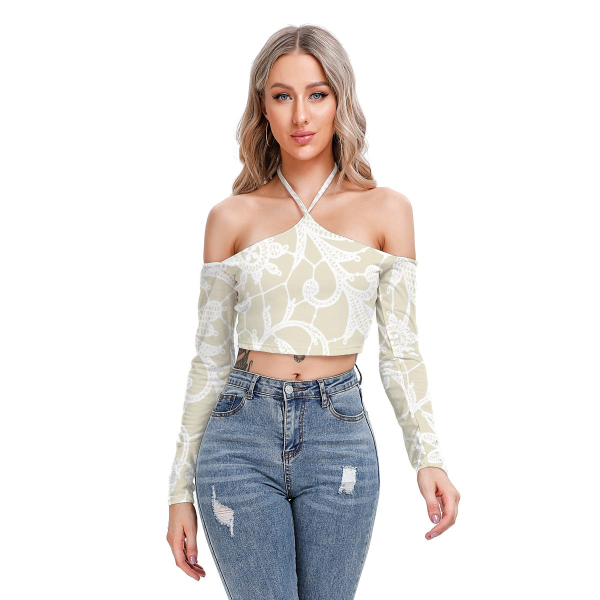 All-Over Print Women's Halter Lace-up Top