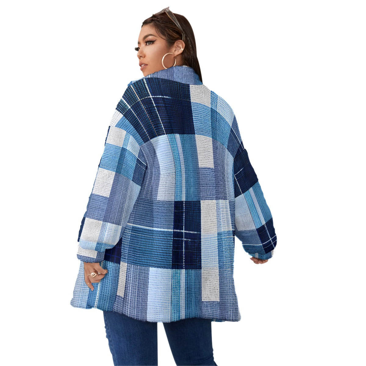 All-Over Print Unisex Borg Fleece Stand-up Collar Coat With Zipper Closure(Plus Size)