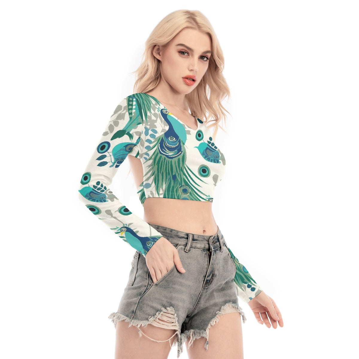 All-Over Print Women's Back Hollow T-shirt With Strap