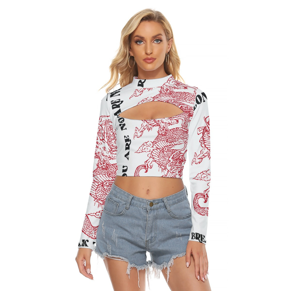 All-Over Print Women's Hollow Chest Keyhole Tight Crop Top