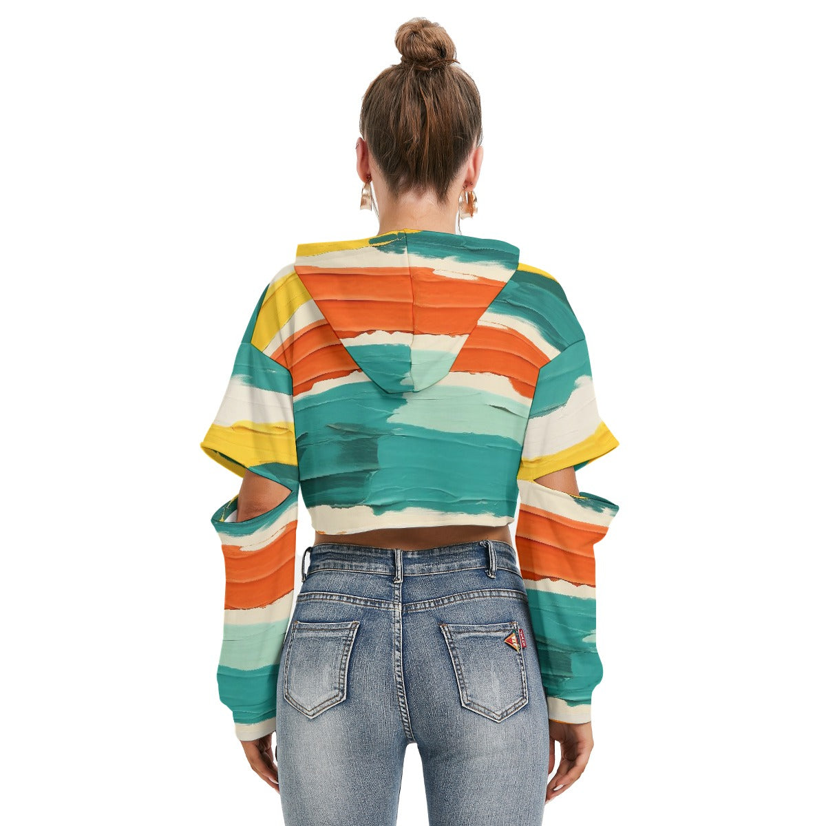 All-Over Print Women's Heavy Fleece Hoodie With Hollow Out Sleeve