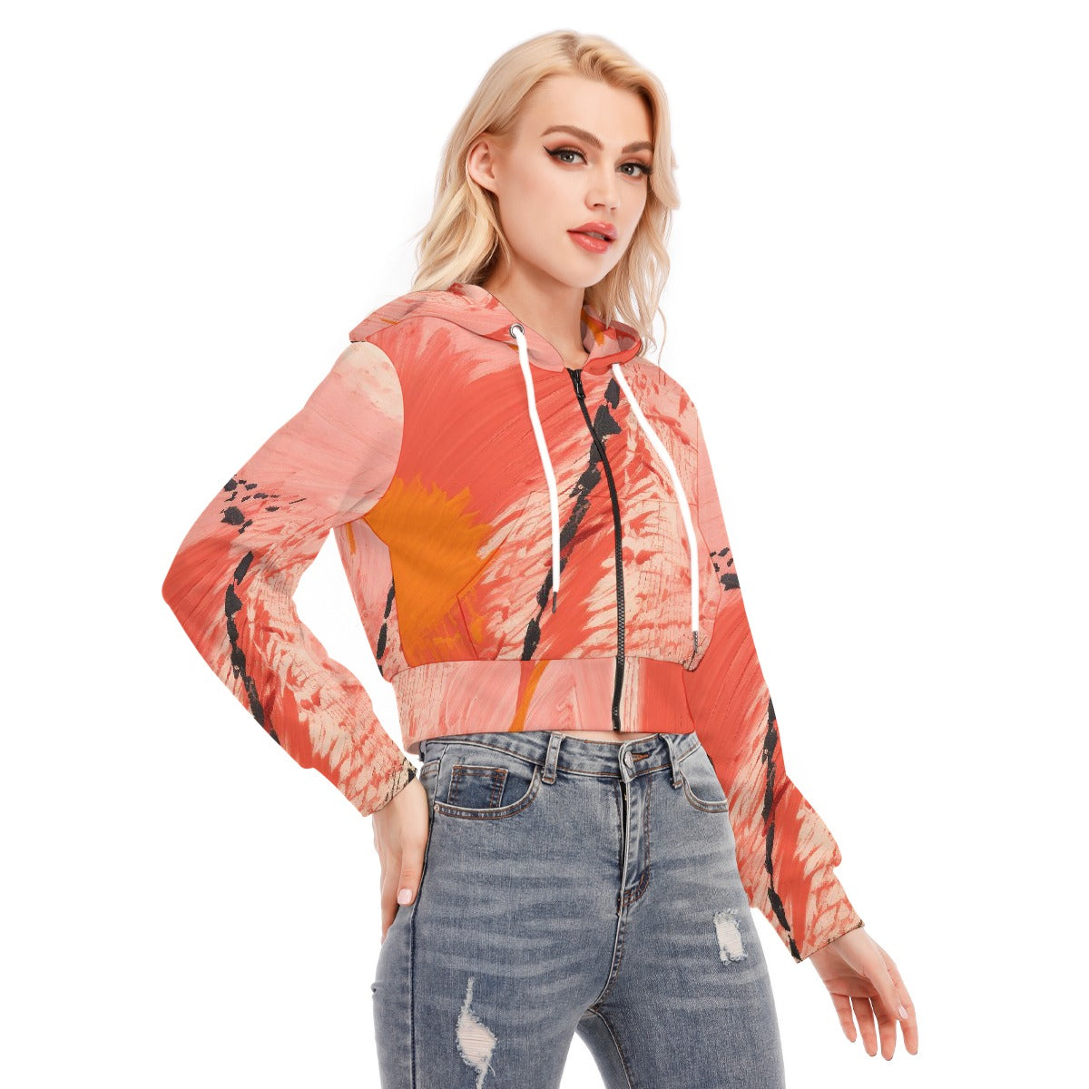 All-Over Print Women's Crop Top Hoodie With Zipper Closure