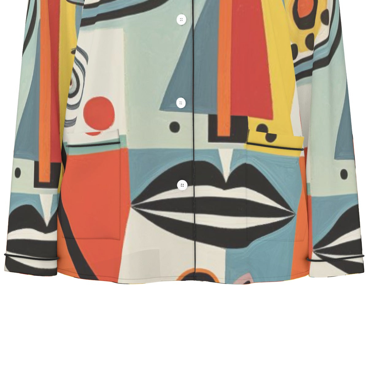 All-Over Print Women's Long Sleeve Pajama Set With Black Contrast Piping