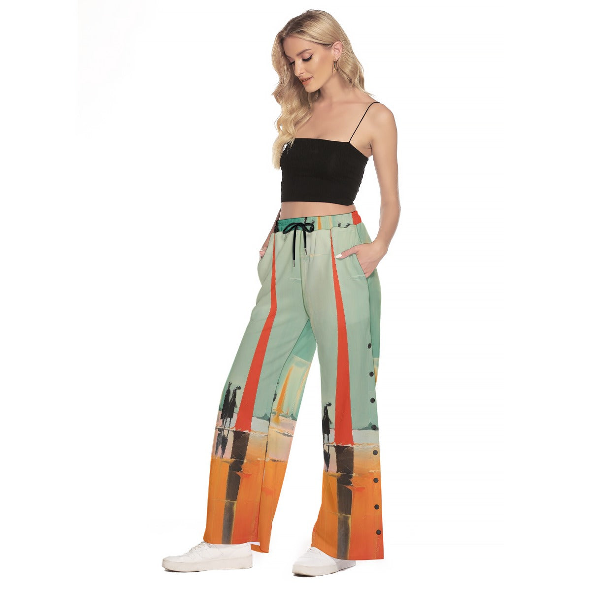 All-Over Print Women's Side Slit Snap Button Trousers