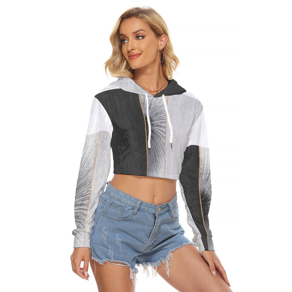 All-Over Print Women's Crop Top Hoodie|Velvet