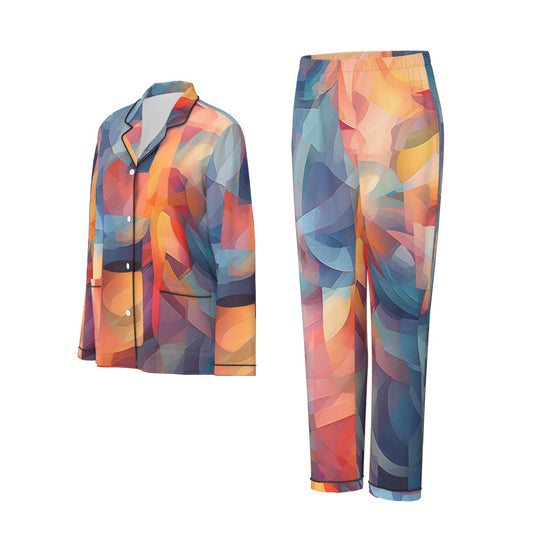 All-Over Print Women's Long Sleeve Pajama Set With Black Contrast Piping