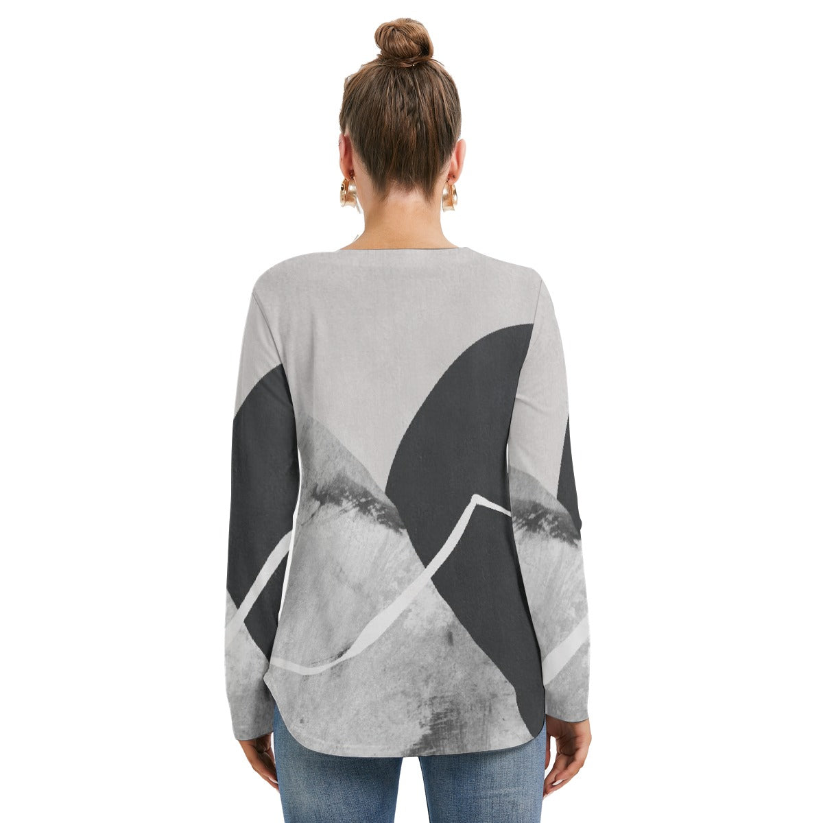 All-Over Print Women's Long Sleeve Neckline Tie Sweatshirt