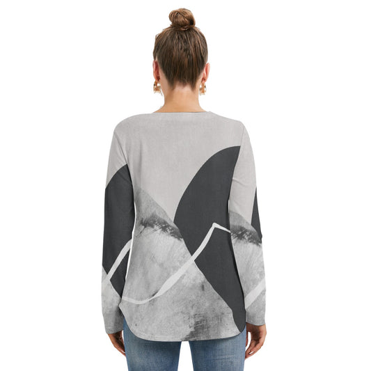 All-Over Print Women's Long Sleeve Neckline Tie Sweatshirt