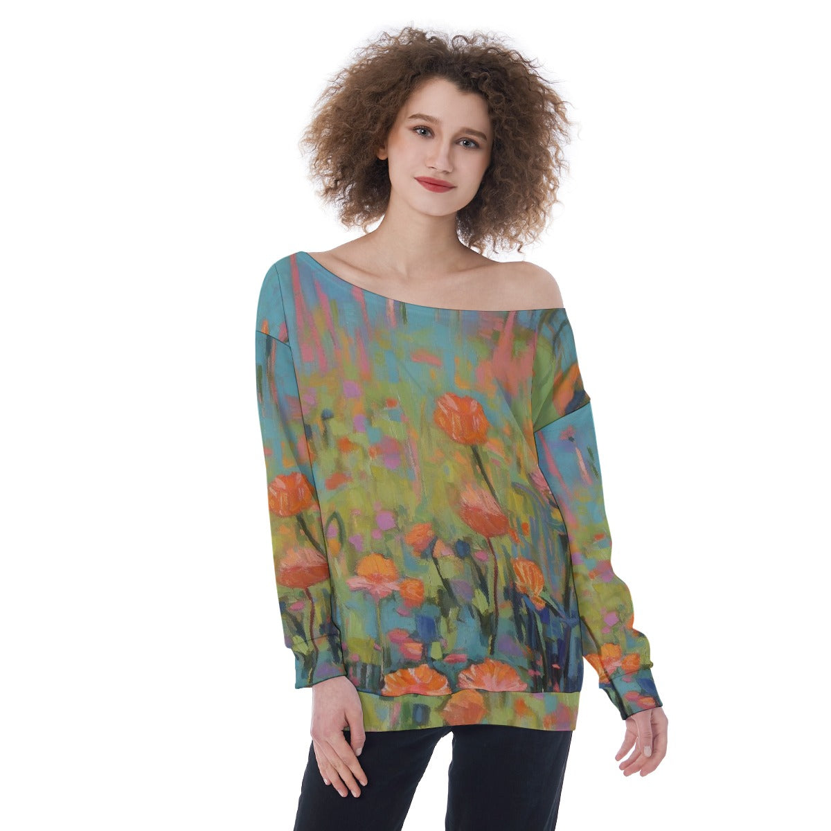 All-Over Print Oversized Women's Off-Shoulder Sweatshirt