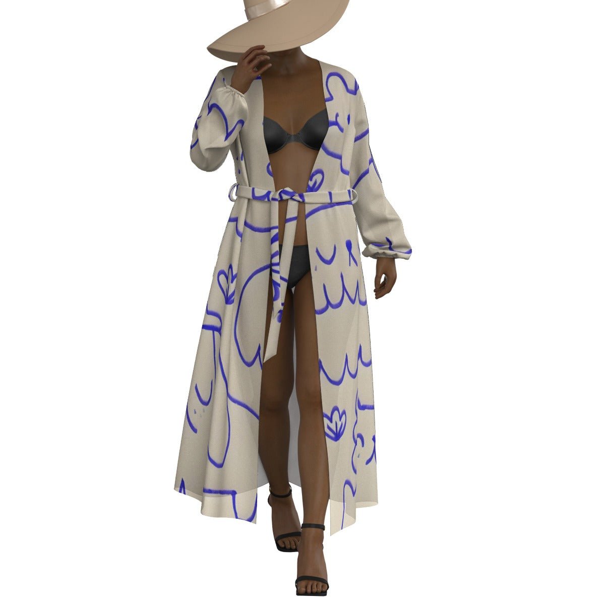 All-Over Print Women's Lace-up Chiffon Robe