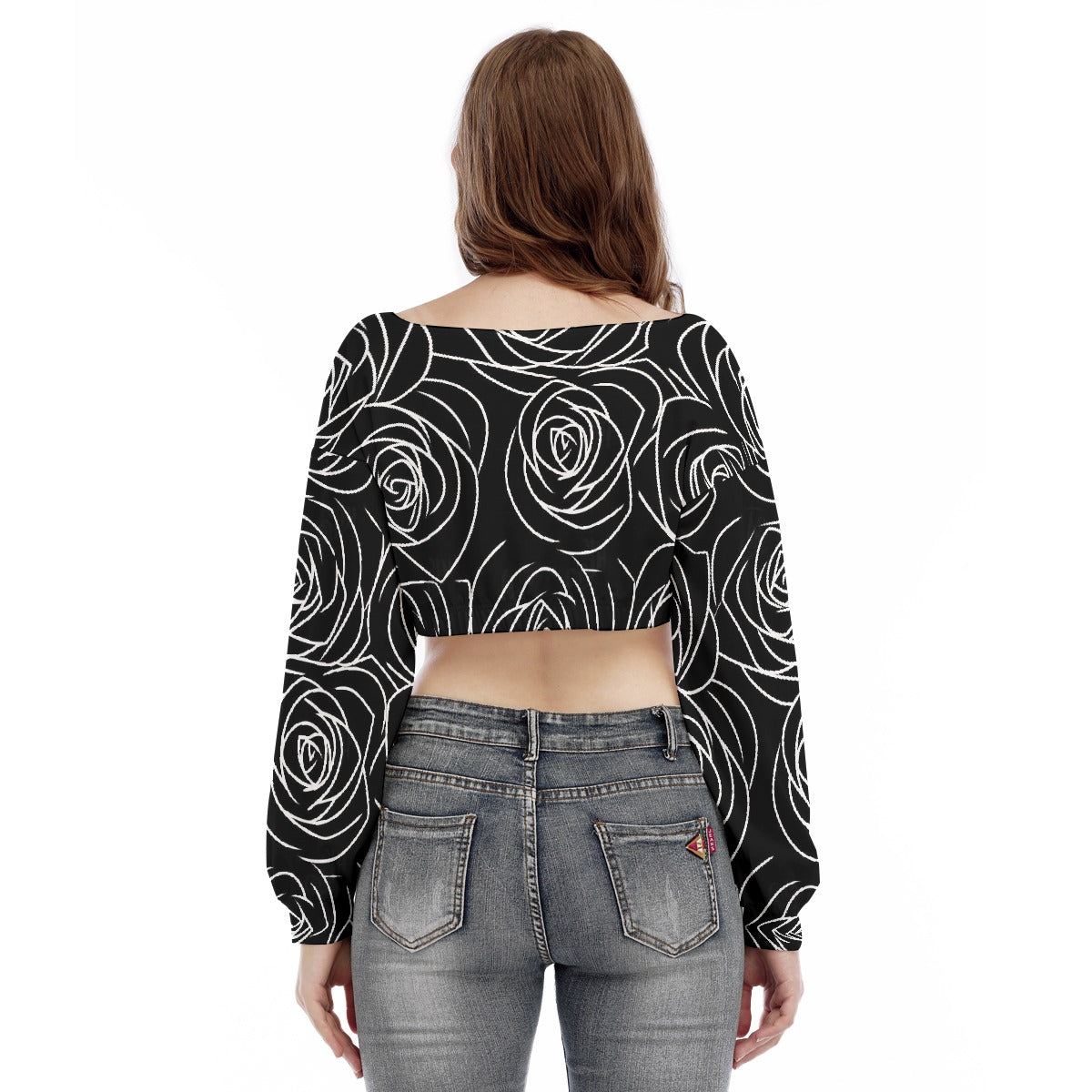 All-Over Print Women's V-neck Long Sleeve Cropped Sweatshirt