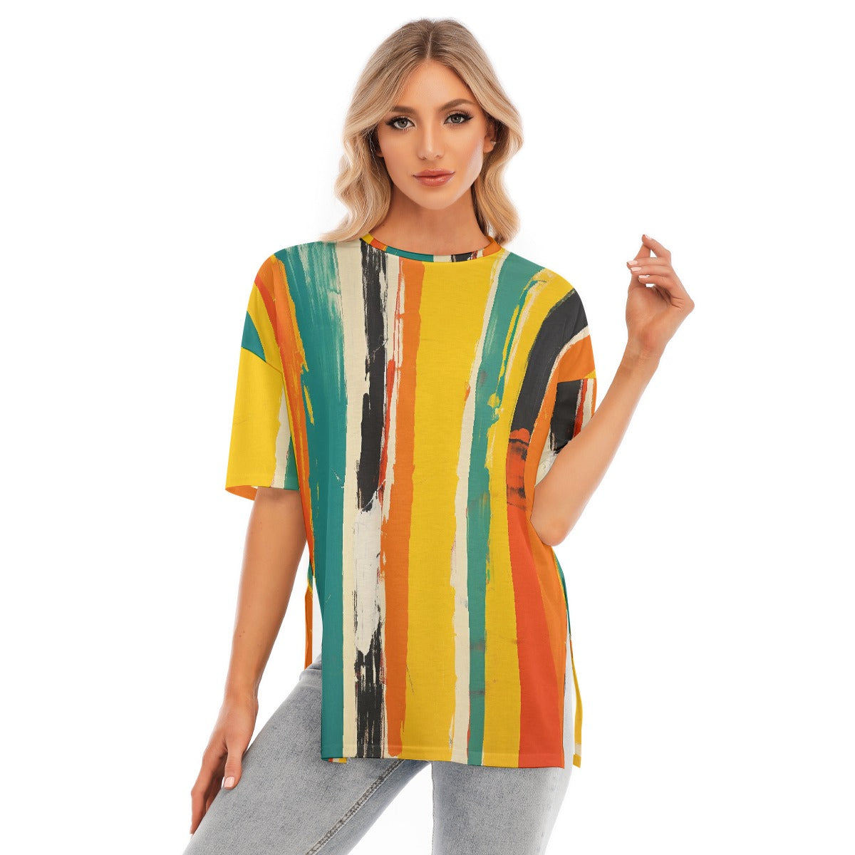 All-Over Print Women's Short Sleeves T-shirt With Hem Split