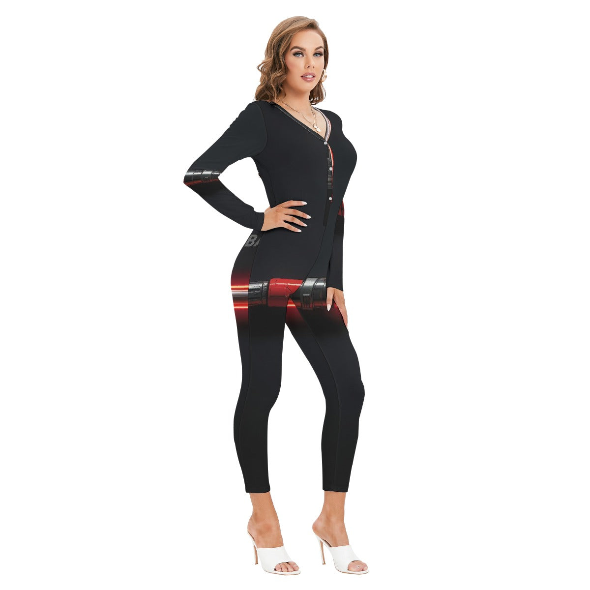 All-Over Print Women's Plunging Neck Jumpsuit