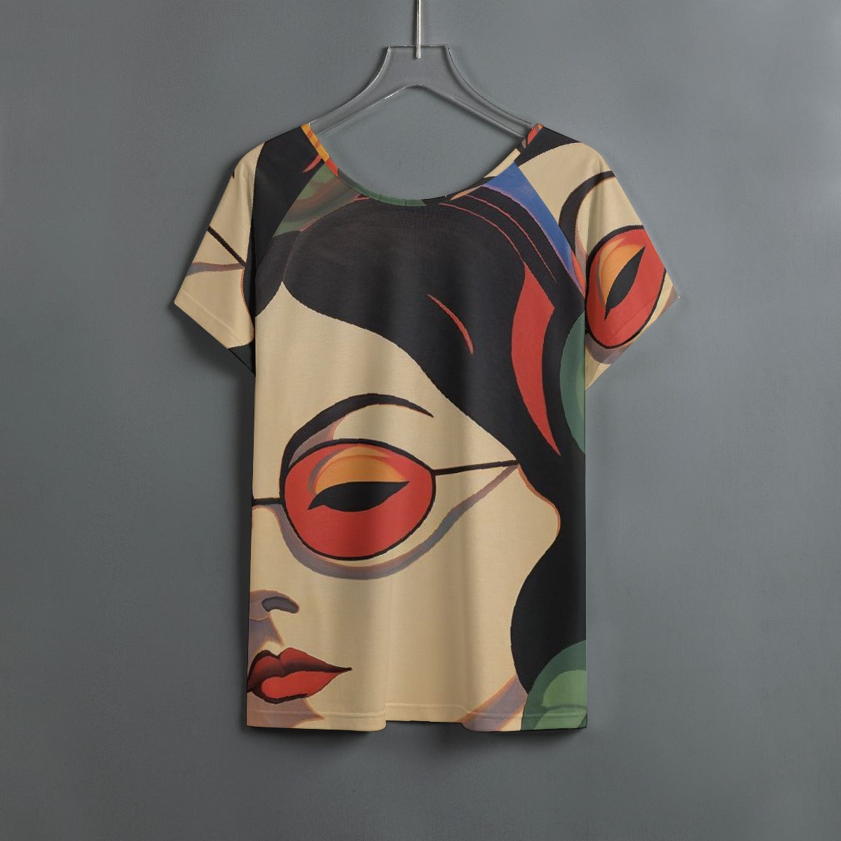 All-Over Print Women's Round Neck T-shirt With Raglan Sleeve
