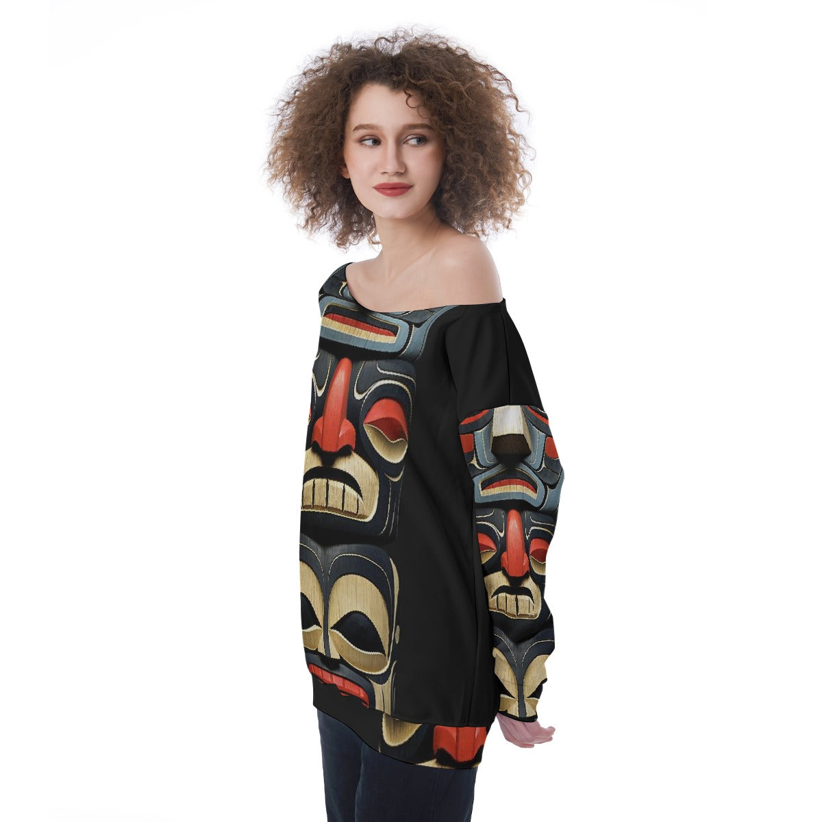 All-Over Print Oversized Women's Off-Shoulder Sweatshirt