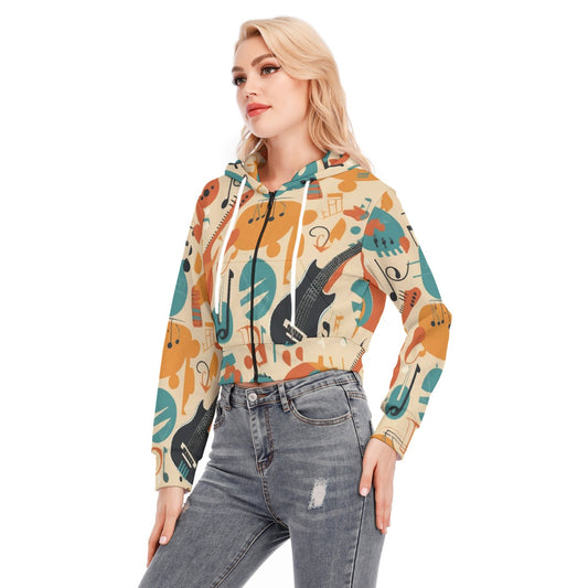 All-Over Print Women's Crop Top Hoodie With Zipper Closure