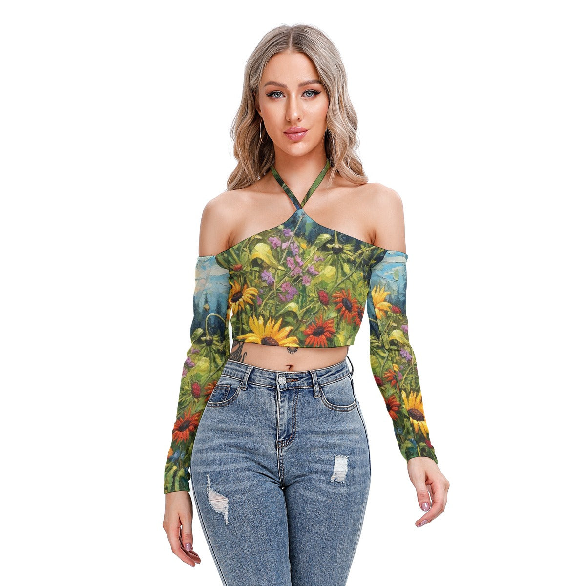 All-Over Print Women's Halter Lace-up Top
