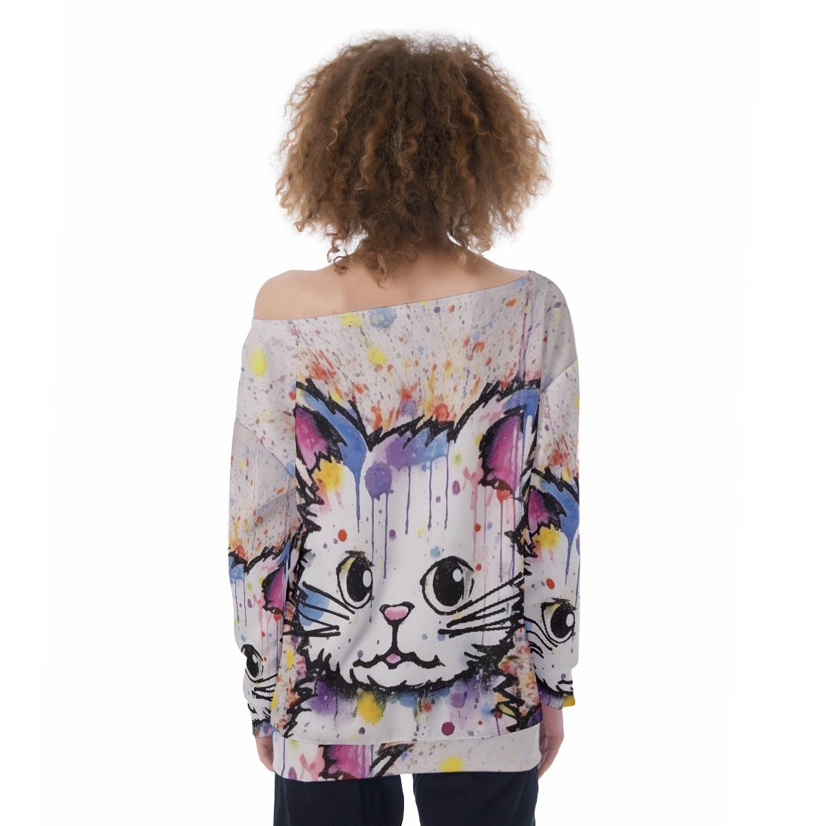 All-Over Print Oversized Women's Off-Shoulder Sweatshirt