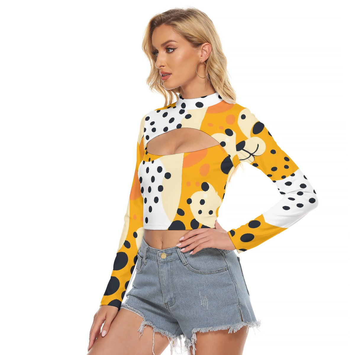 All-Over Print Women's Hollow Chest Keyhole Tight Crop Top