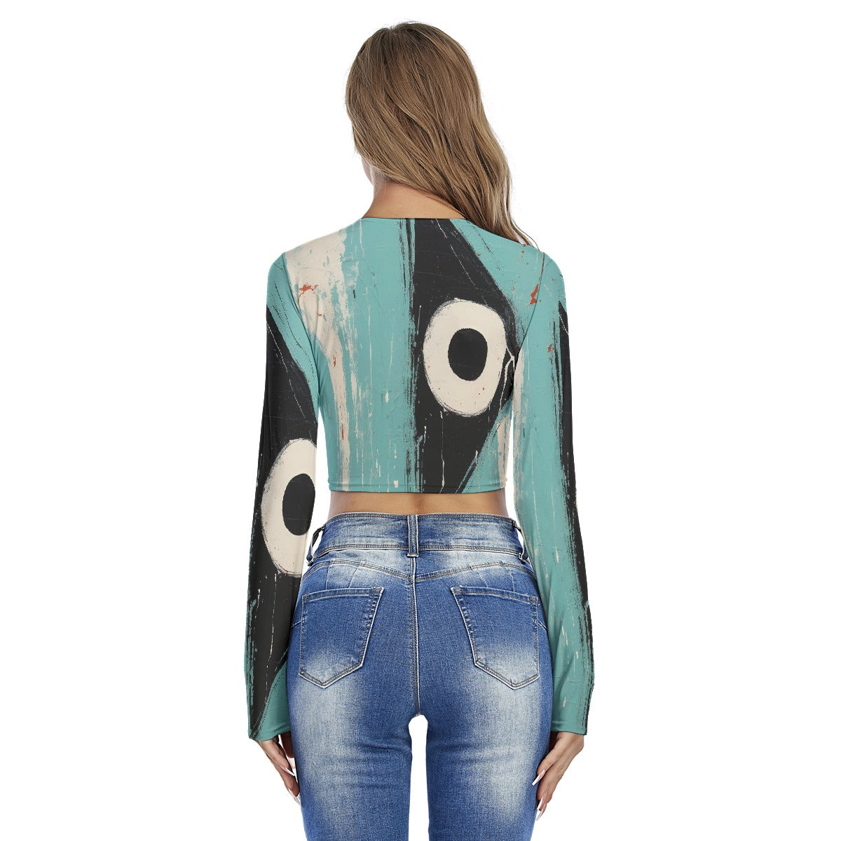 All-Over Print Women's Round Neck Crop Top T-Shirt