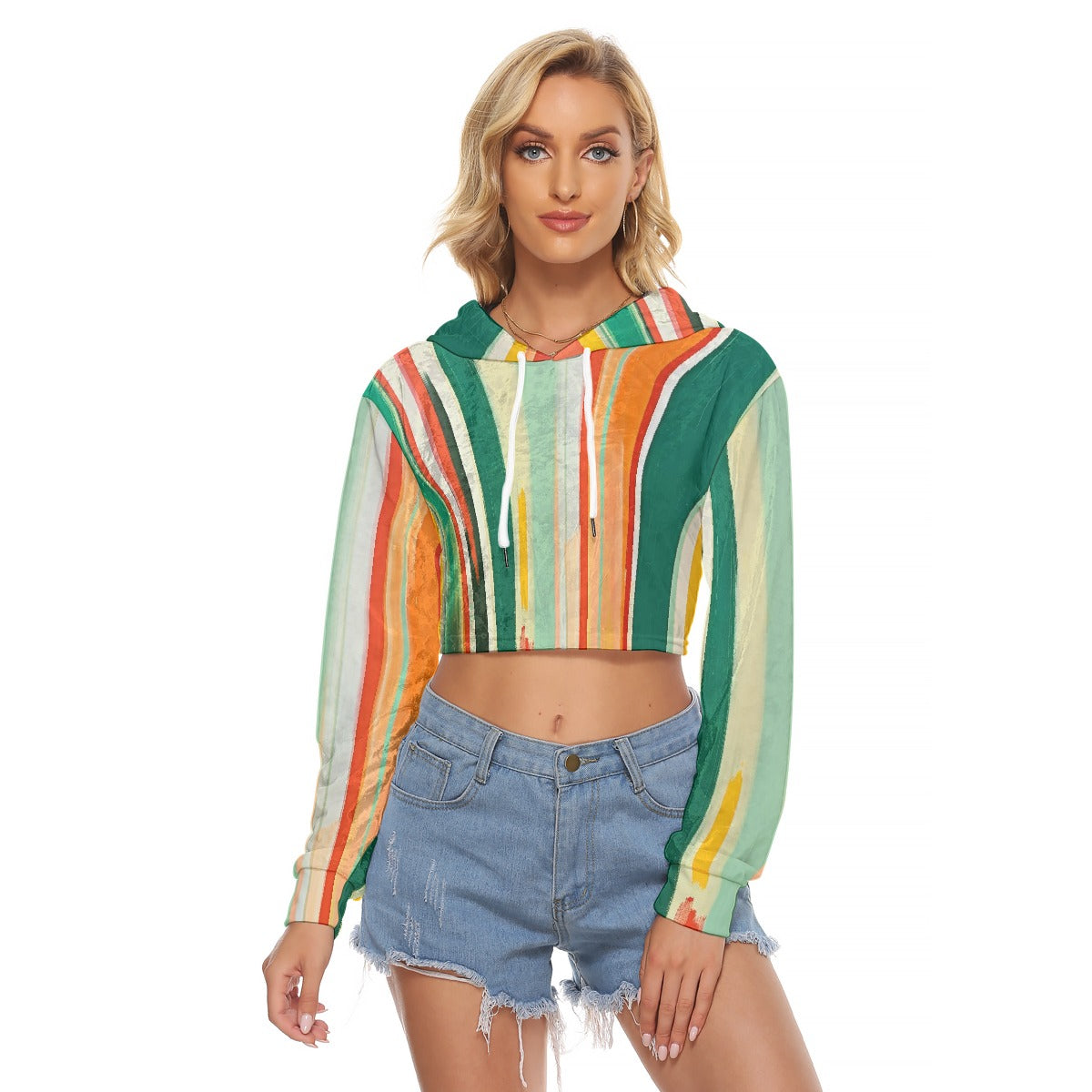 All-Over Print Women's Crop Top Hoodie|Velvet
