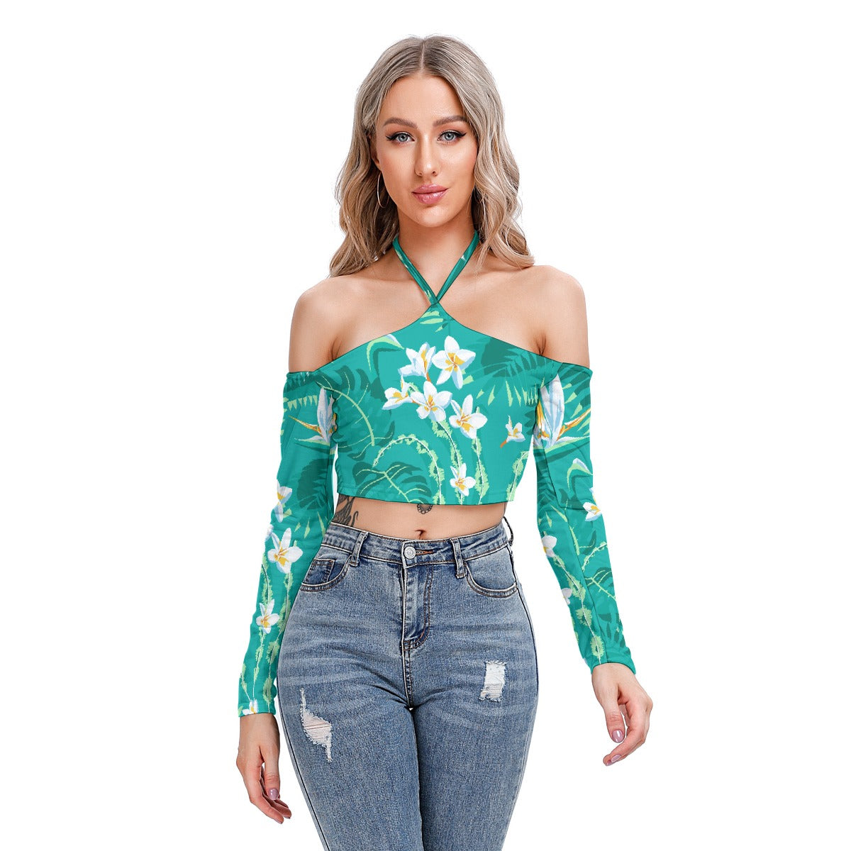 All-Over Print Women's Halter Lace-up Top