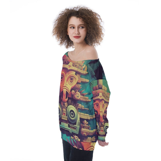 All-Over Print Oversized Women's Off-Shoulder Sweatshirt