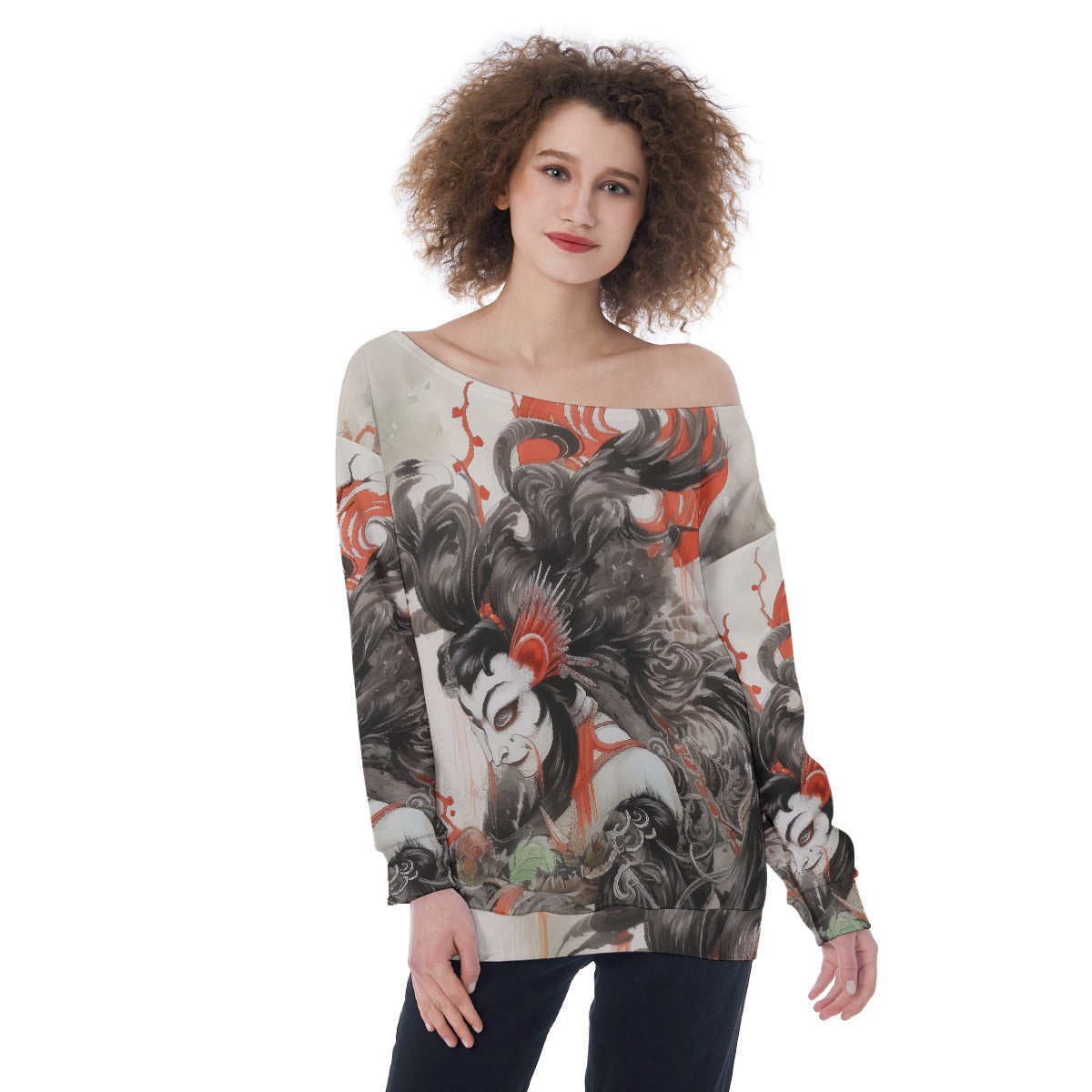All-Over Print Oversized Women's Off-Shoulder Sweatshirt