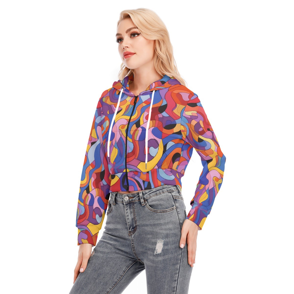 All-Over Print Women's Crop Top Hoodie With Zipper Closure