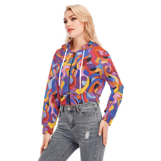 All-Over Print Women's Crop Top Hoodie With Zipper Closure