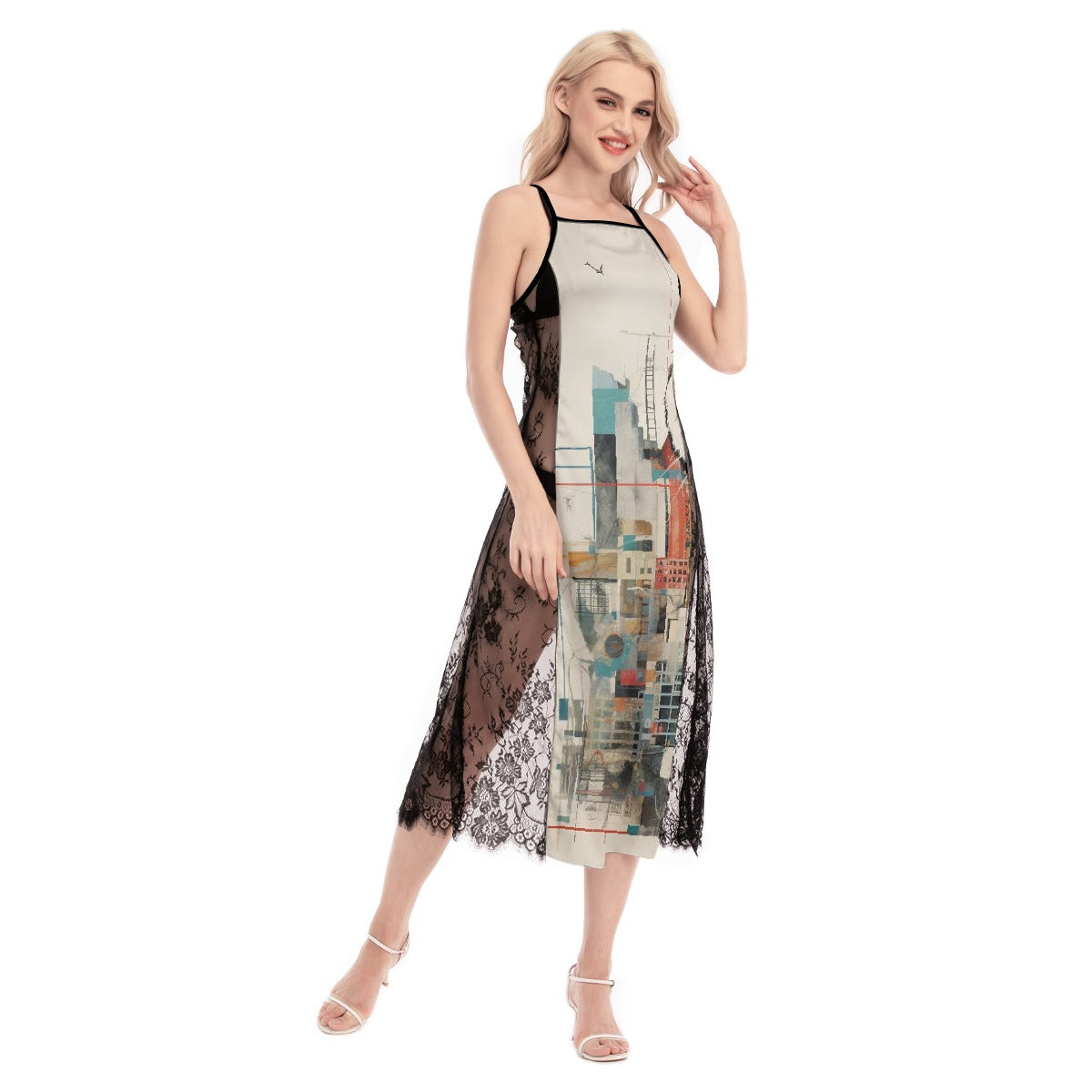 All-Over Print Women's Lace Cami Cross Back Dress