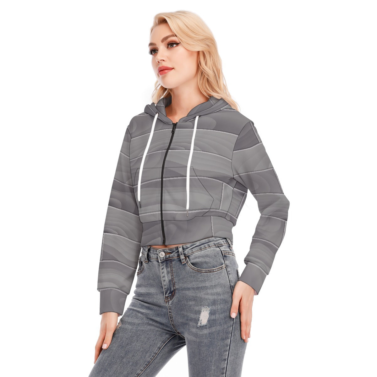 All-Over Print Women's Crop Top Hoodie With Zipper Closure