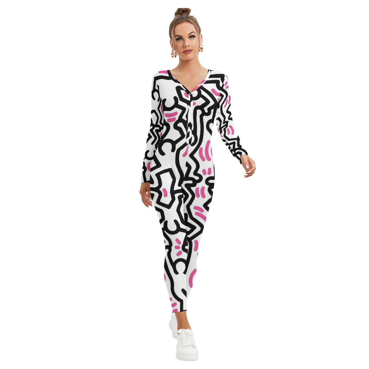All-Over Print Women's Plunging Neck Jumpsuit