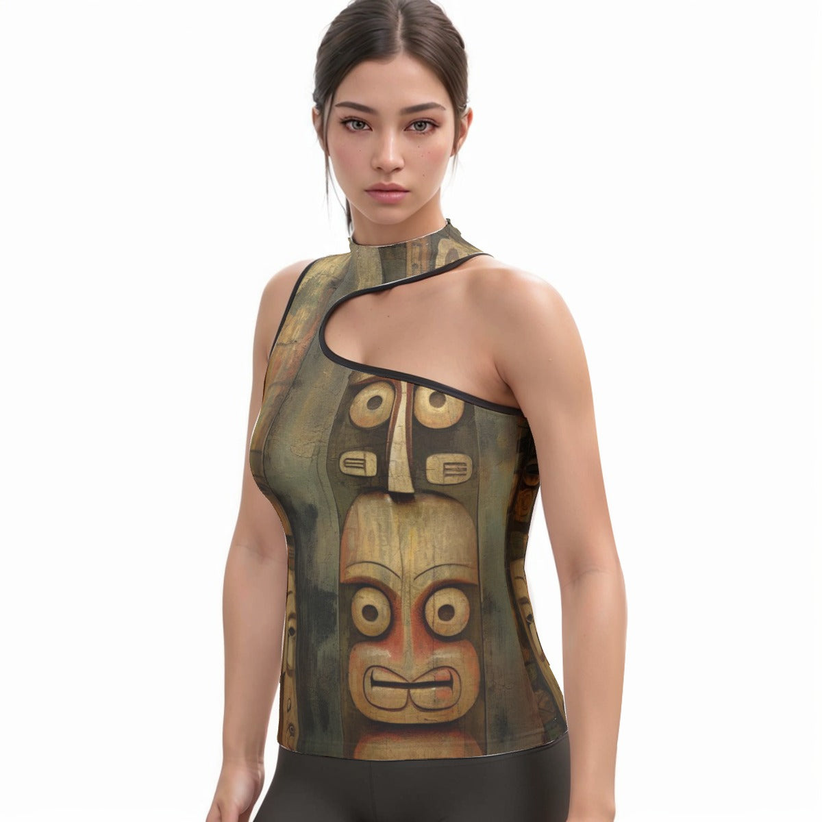 All-Over Print Women's Halter Sleeveless Asymmetrical Tank Top