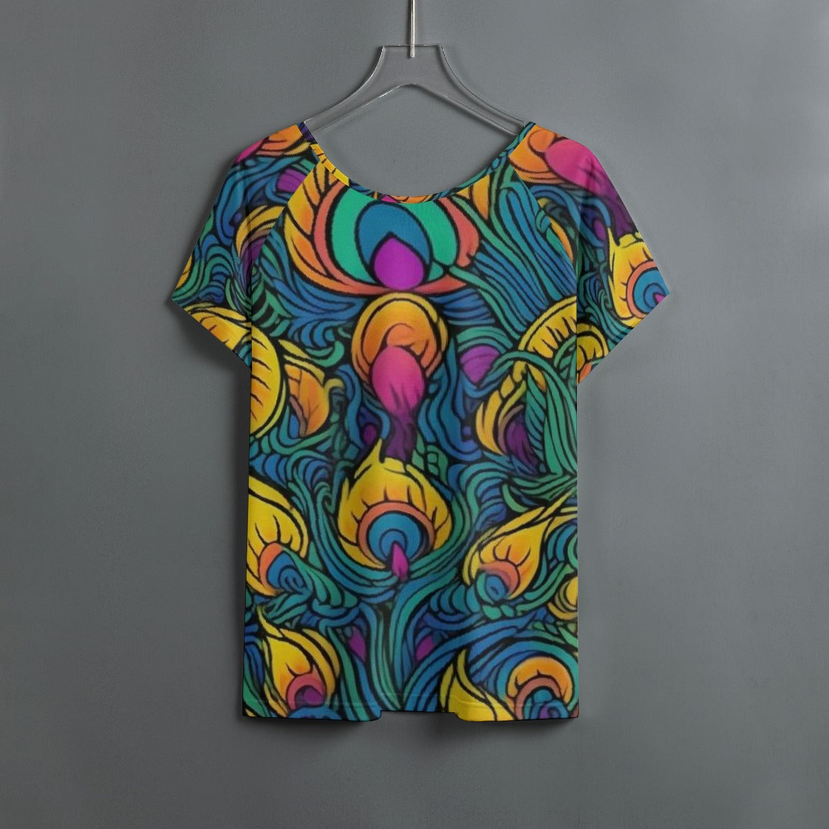 All-Over Print Women's Round Neck T-shirt With Raglan Sleeve
