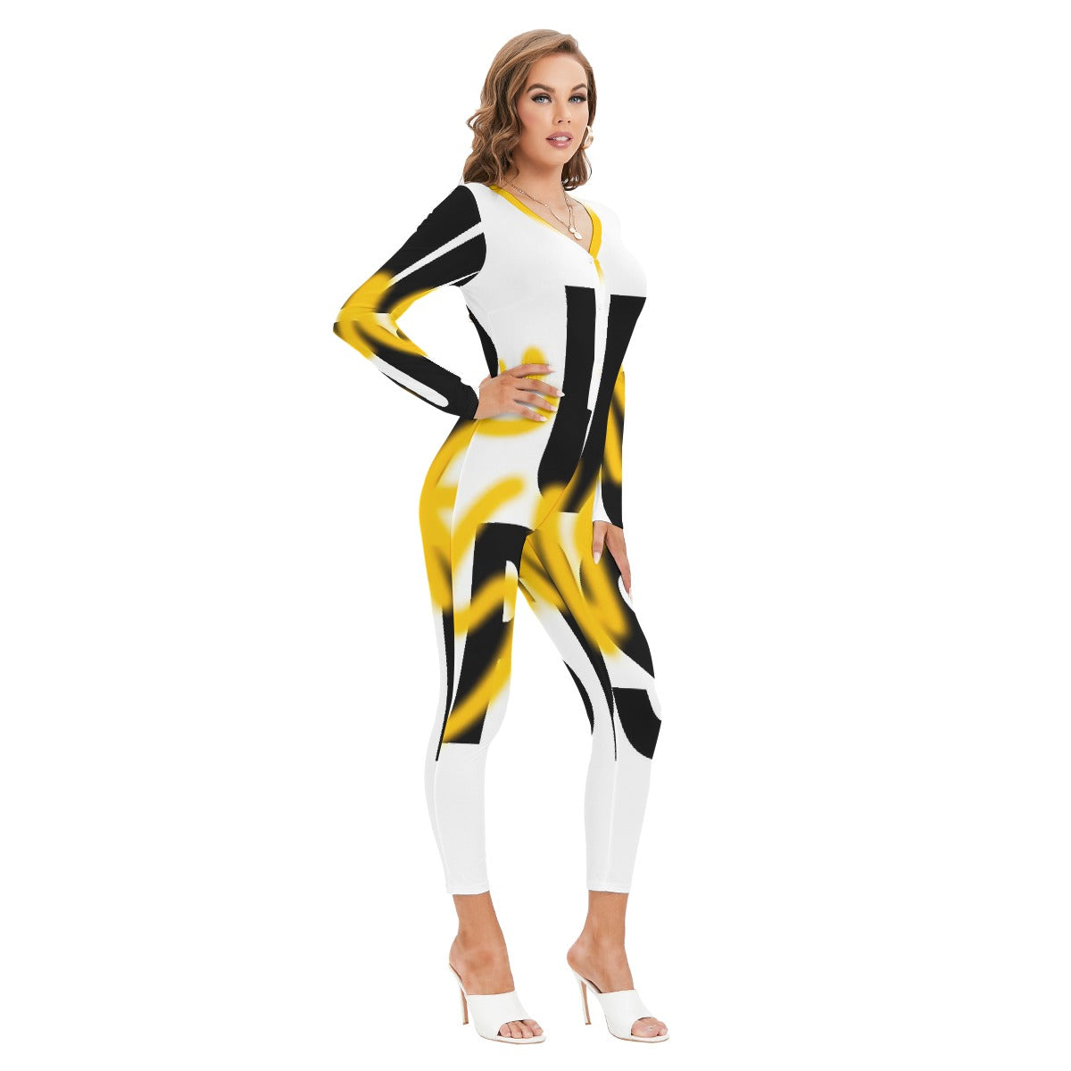 All-Over Print Women's Plunging Neck Jumpsuit