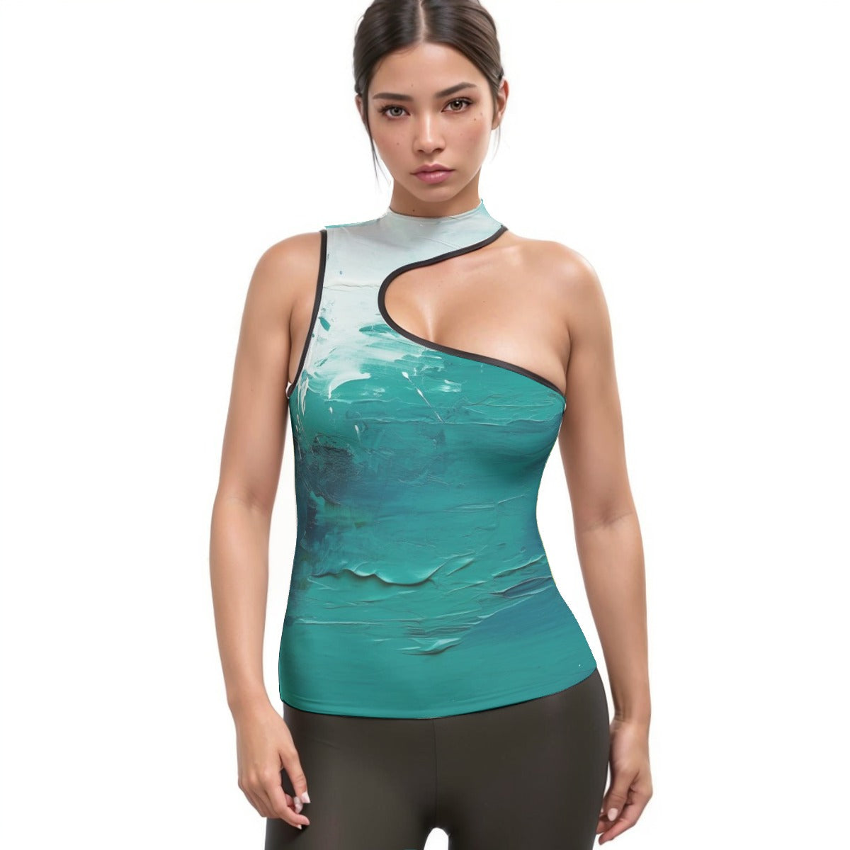 All-Over Print Women's Halter Sleeveless Asymmetrical Tank Top