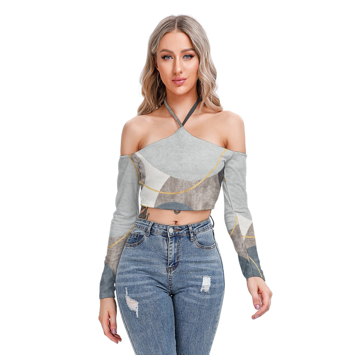 All-Over Print Women's Halter Lace-up Top