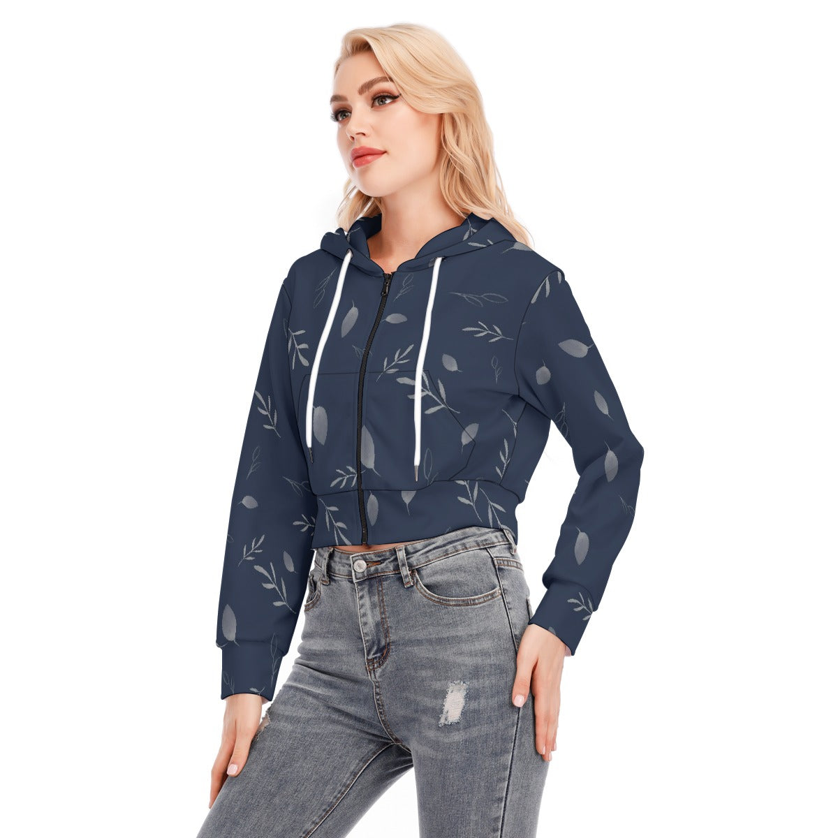 All-Over Print Women's Crop Top Hoodie With Zipper Closure