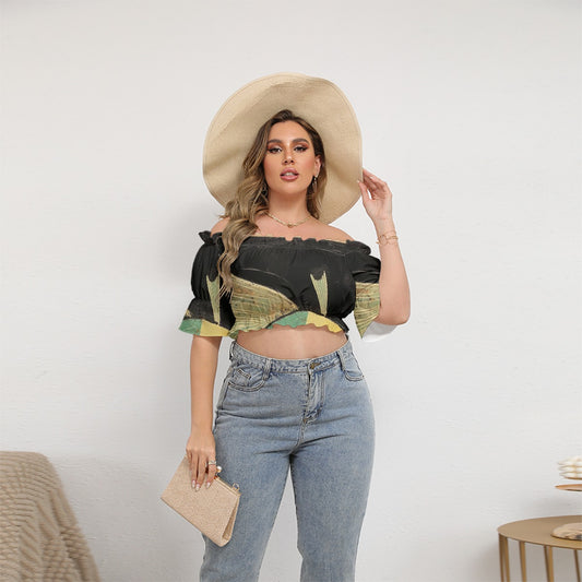 All-Over Print Women's Off-shoulder Cropped Top With Short Puff Sleeve