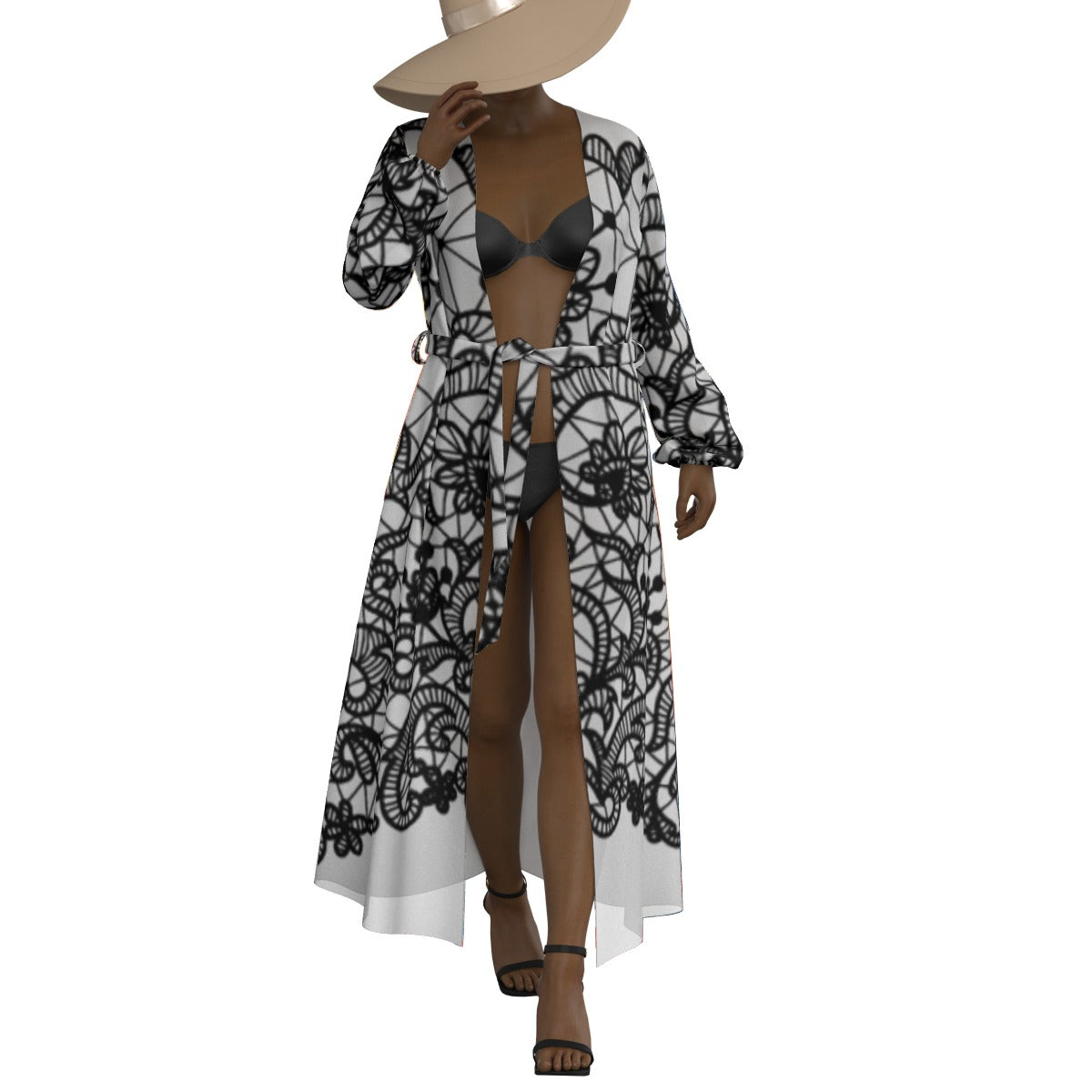 All-Over Print Women's Lace-up Chiffon Robe