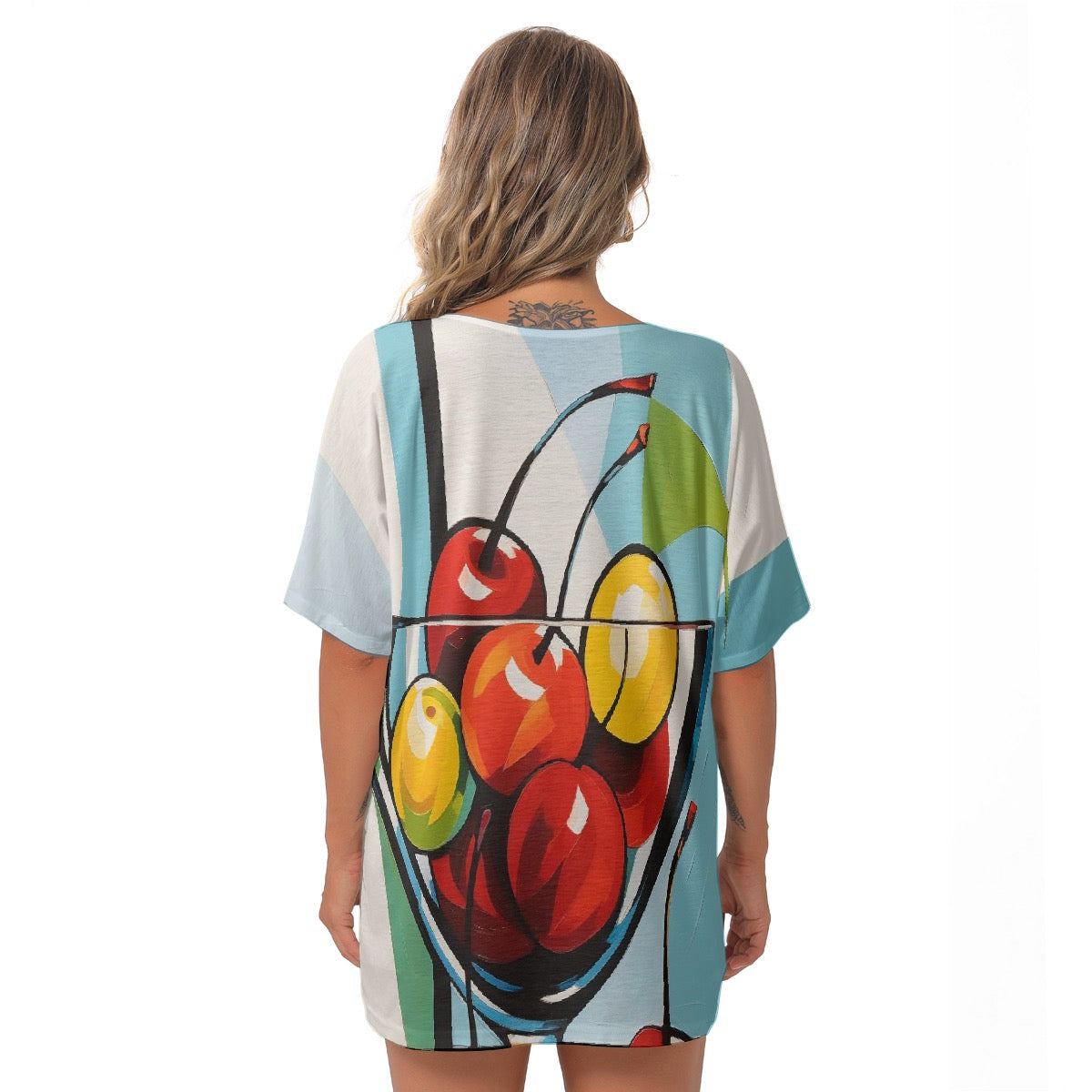 All-Over Print Women's Bat Sleeves V-Neck Blouse