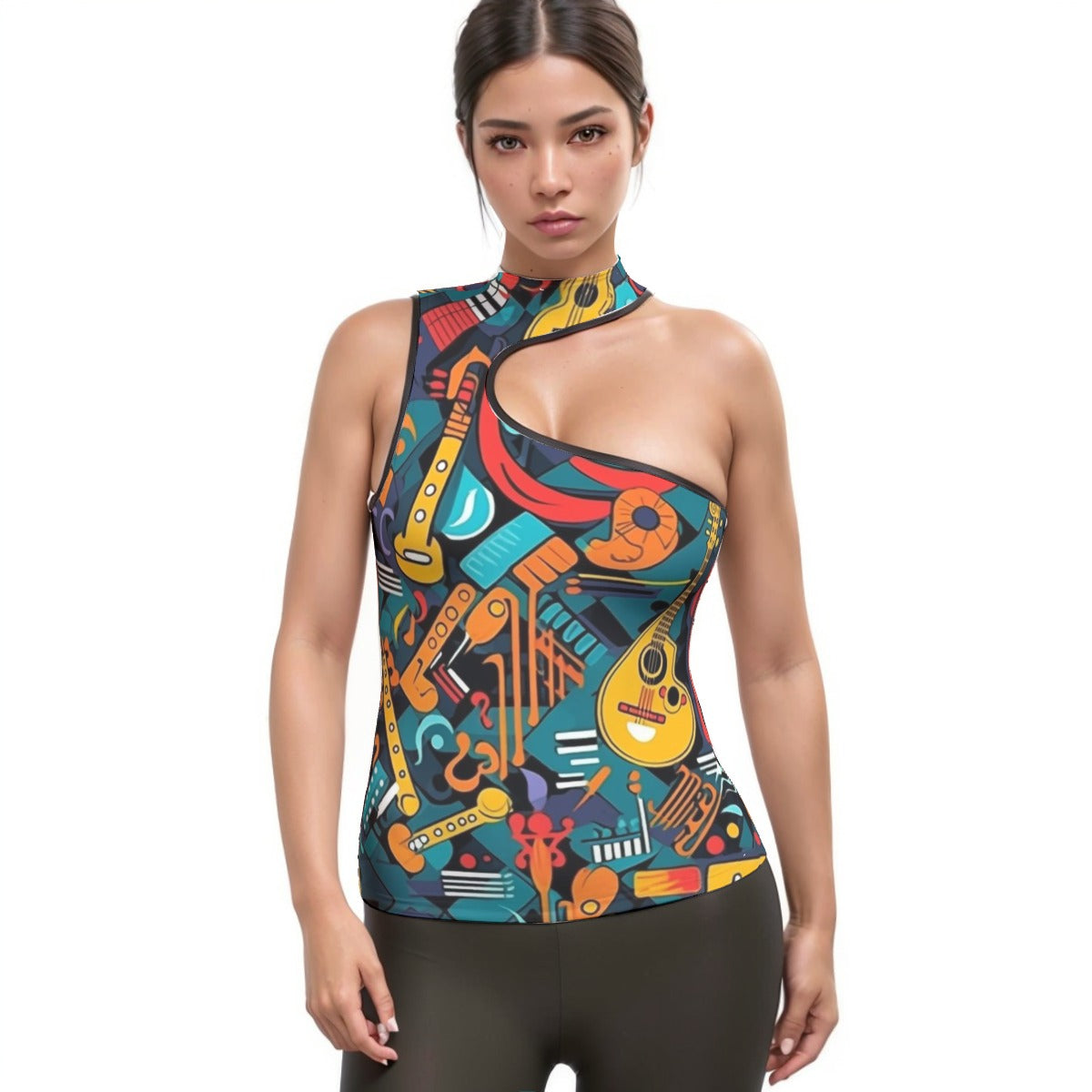 All-Over Print Women's Halter Sleeveless Asymmetrical Tank Top