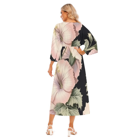 All-Over Print Women's Mid-Sleeve Long Dress