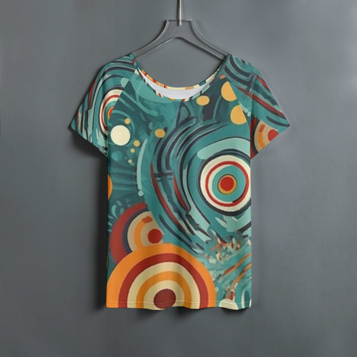 All-Over Print Women's Round Neck T-shirt With Raglan Sleeve
