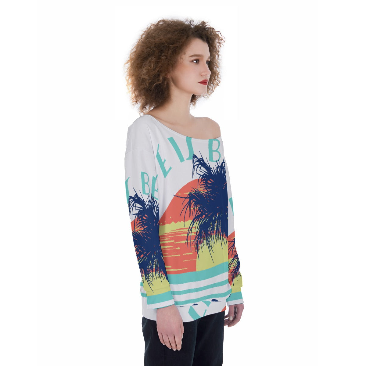 All-Over Print Oversized Women's Off-Shoulder Sweatshirt