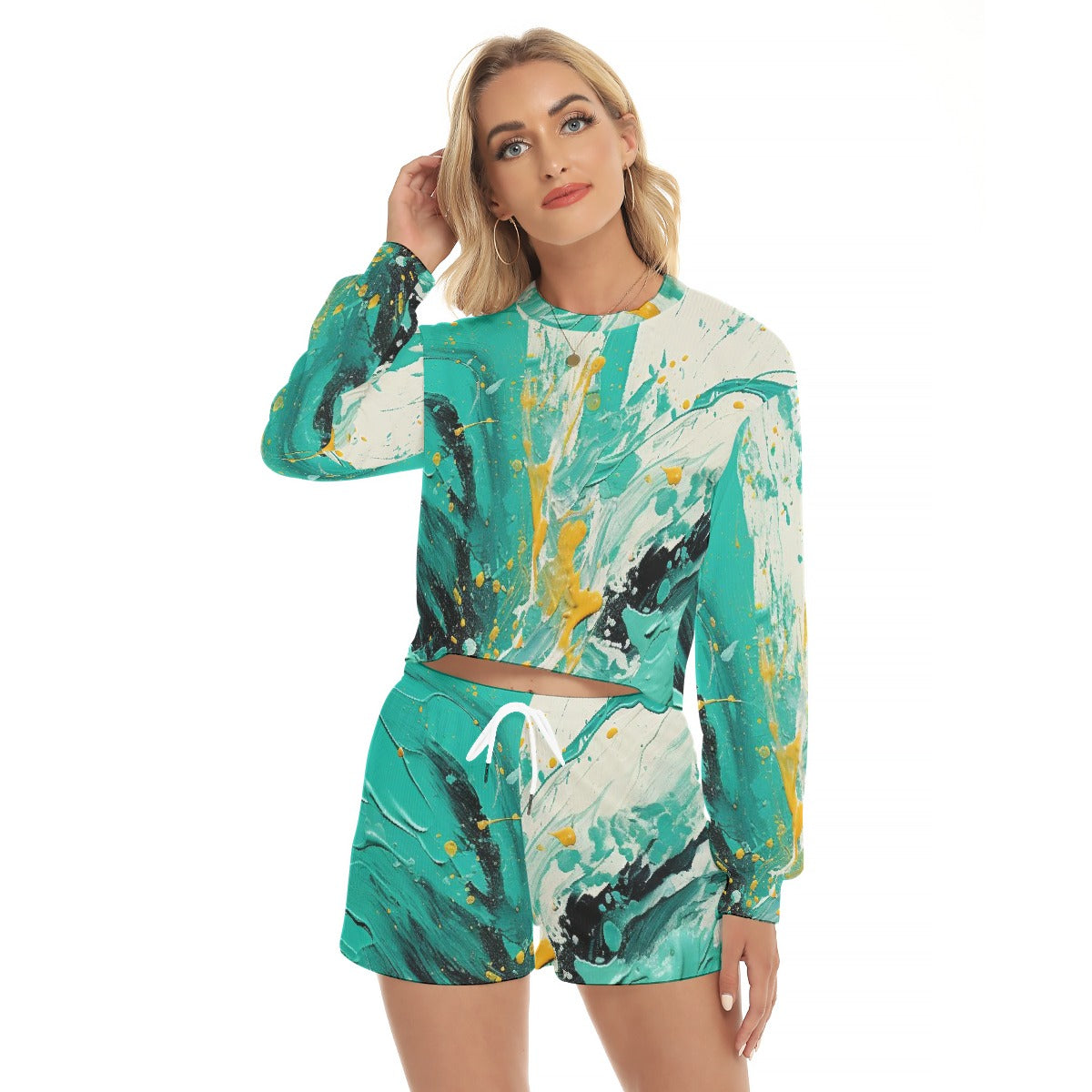 All-Over Print Women's Short Sweatshirt And Pants Suit