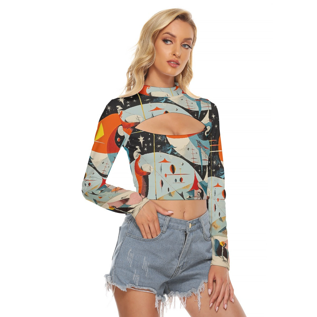 All-Over Print Women's Hollow Chest Keyhole Tight Crop Top